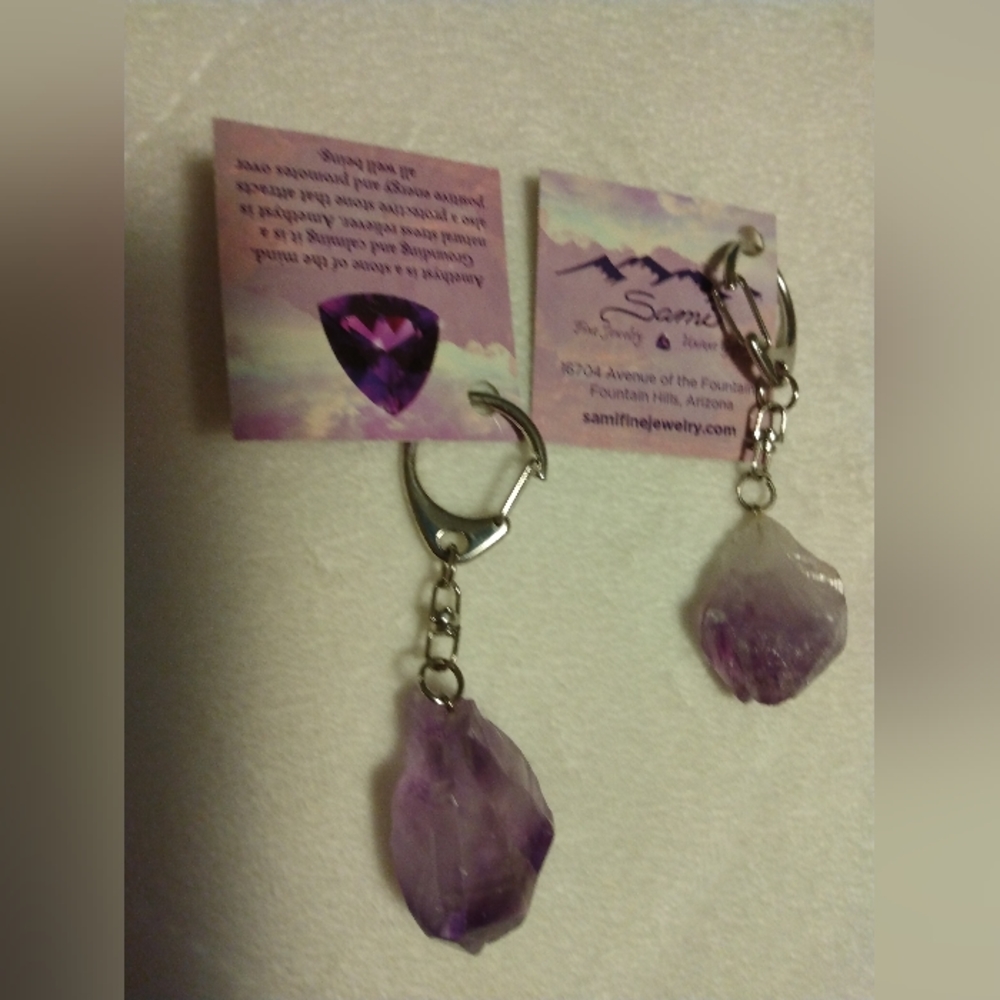 Two genuine Amethyst stone key rings